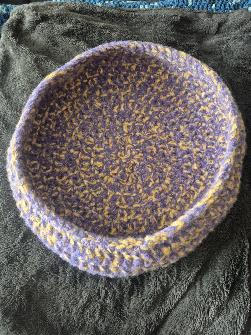 Handmade Purple and Yellow Crochet Cat/Dog Bed